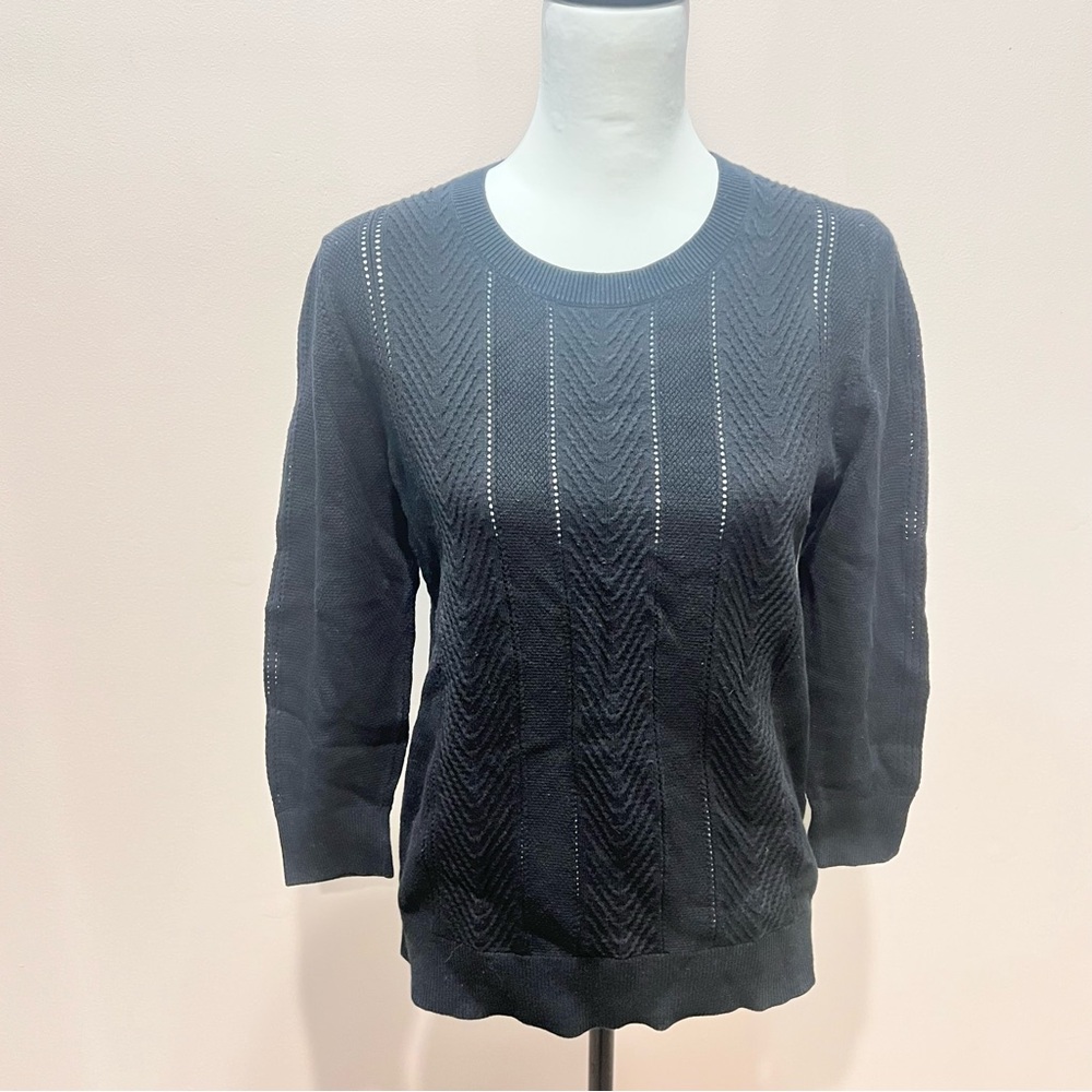 Banana Republic Sweater Women's Medium Crew Neck Black Cotton Blend Open Stitch